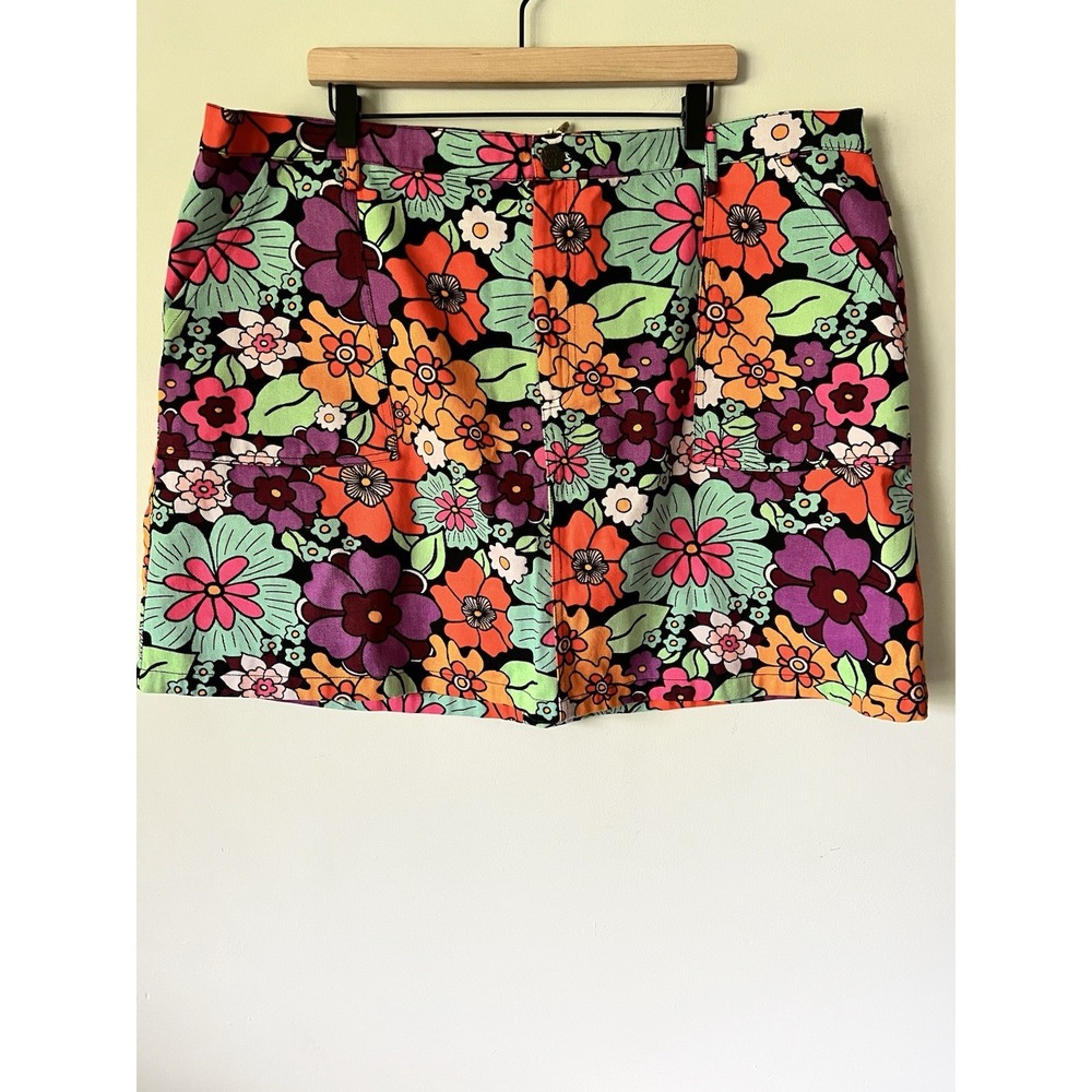 Lucy & Yak Blair Organic Cotton Skirt Mod Fun floral Pockets Size UK 24 US 20